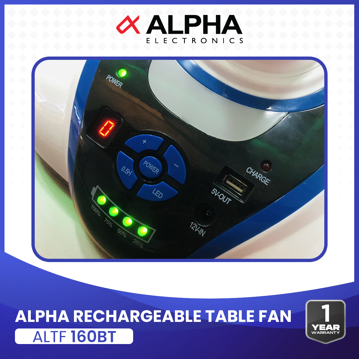 Alpha Rechargeable Table Fan (ALTF 160 BT) - Image 3