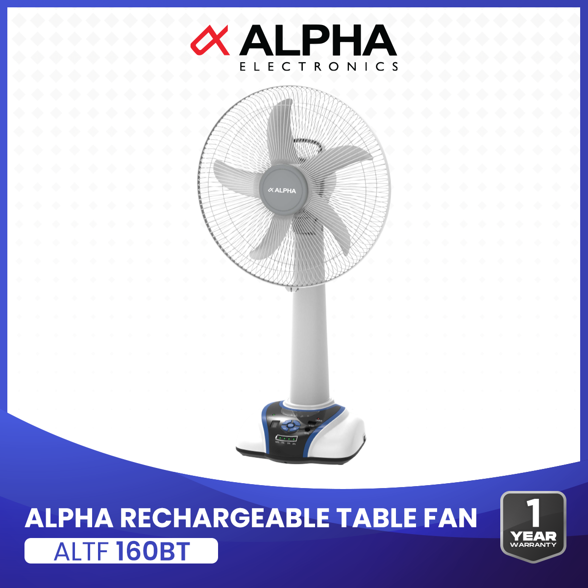 Alpha Rechargeable Table Fan (ALTF 160 BT)
